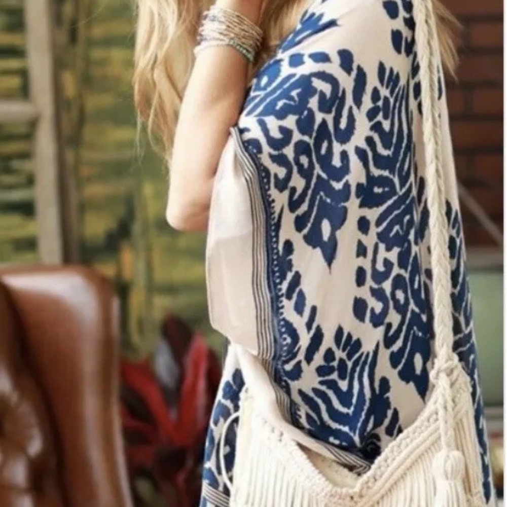 Macchia di Ruggine Navy & Beige Boho Kimono NEW NWT One Size Fits Most - Picture 2 of 8